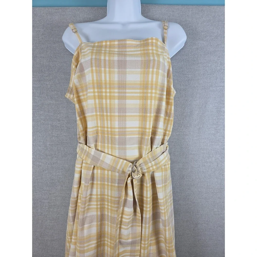 Ann‎ Taylor Yellow Plaid A-Line Square Neck Dress 16 Belted Cottagecore Peasant